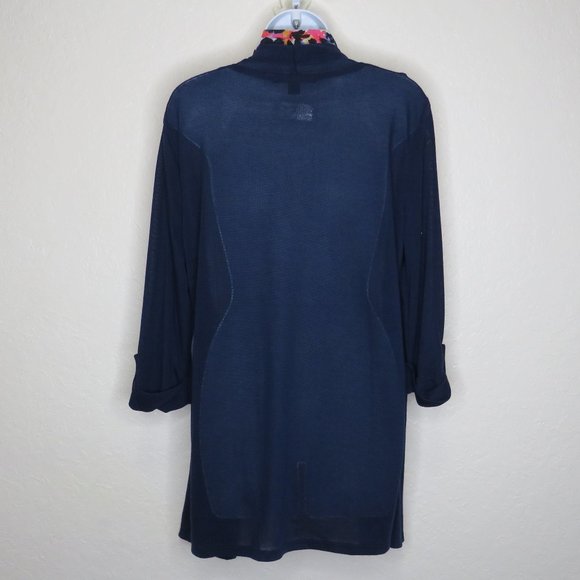 Always Indigo* Women's Long Tabbed Sleeve Boat Neck Scarf Cardigan/Blouse~ Large - Picture 2 of 11